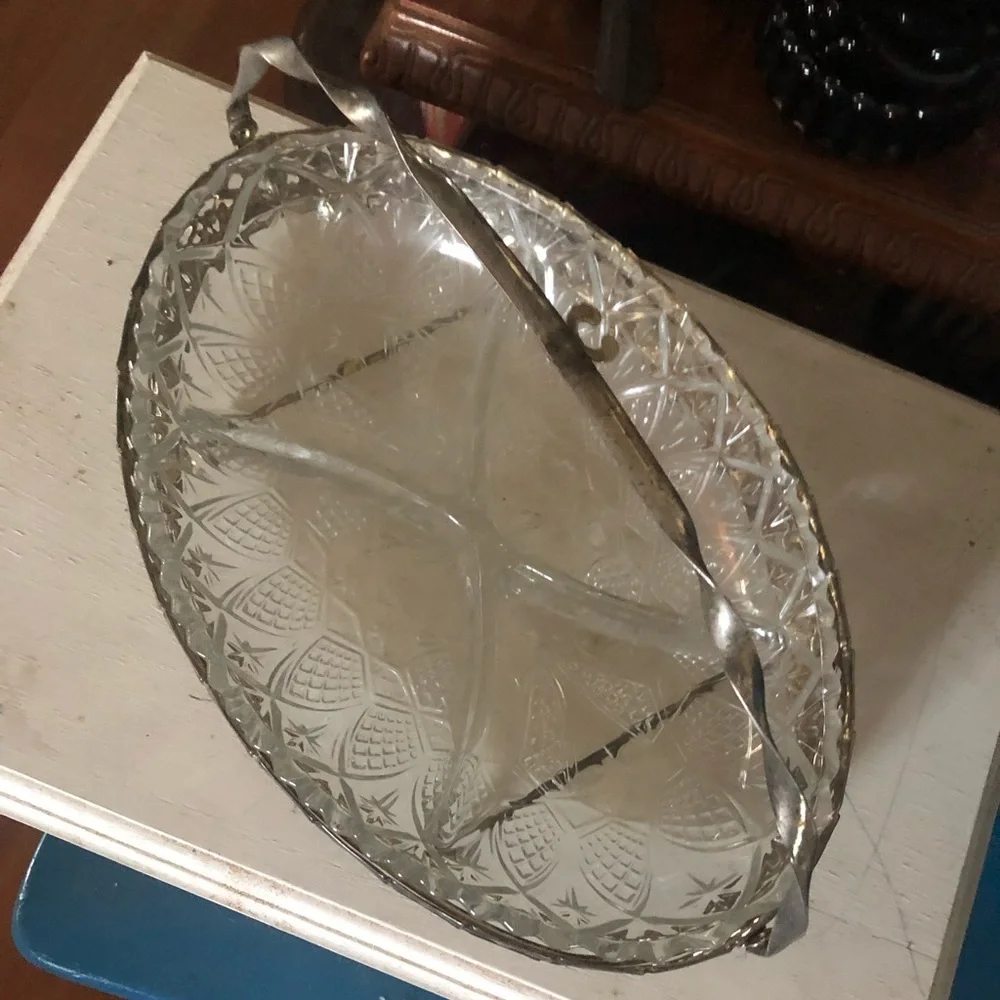Vintage Silver & Glass Divided Dish Serving Platter